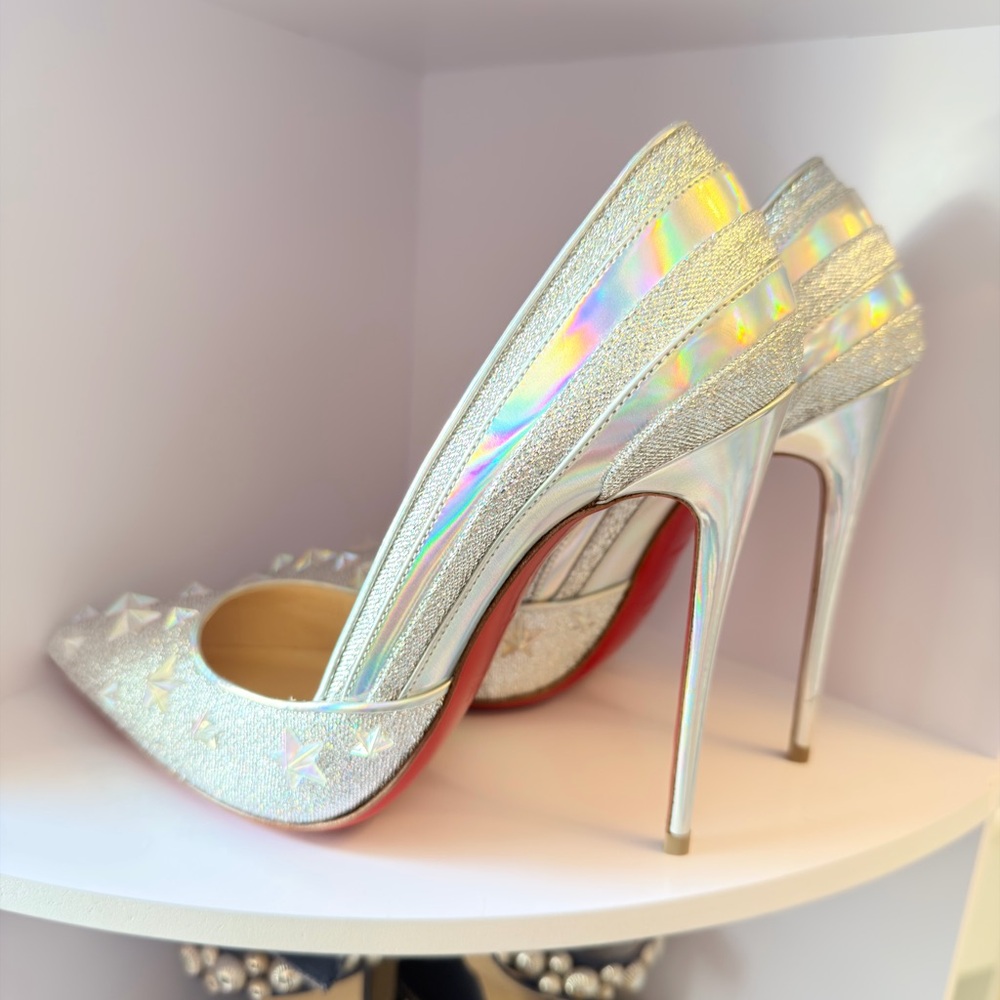 Christian Louboutin Iridescent Silver Pointed Stiletto Pumps